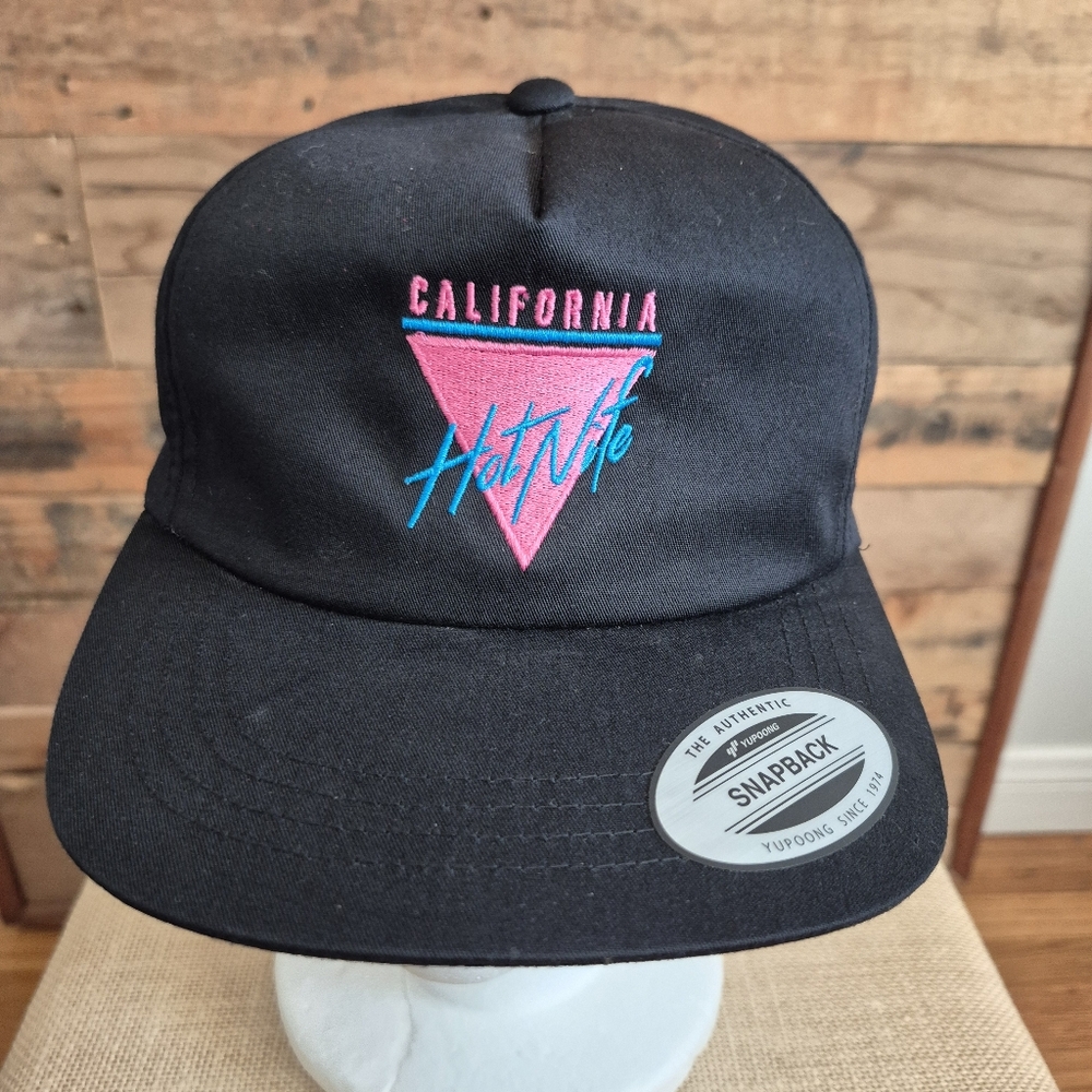 California Hotnife Black Snapback Hat 80s Embroidered Blue Pink Neon Style Logo